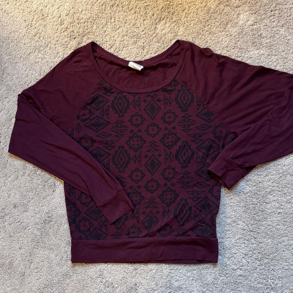 PINK Victoria’s Secret Maroon Aztec Print Sweatshirt XS